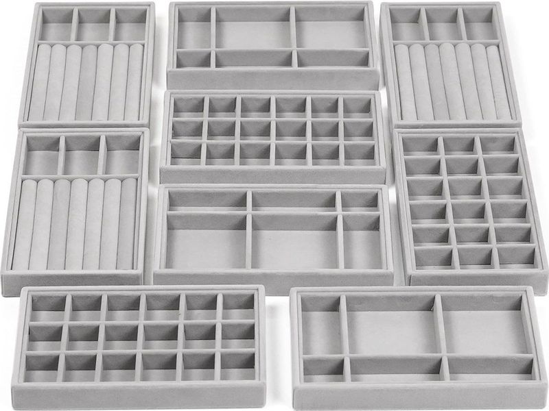 Belle Vous - Sieraden Organizer - Grijs - Velours - 9 Pak