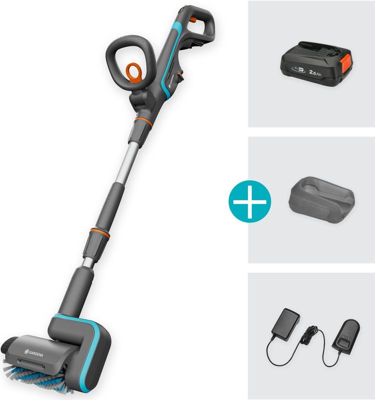 GARDENA - AquaBrush Patio - Accu-multireiniger - 18V - Gebruiksklare Set