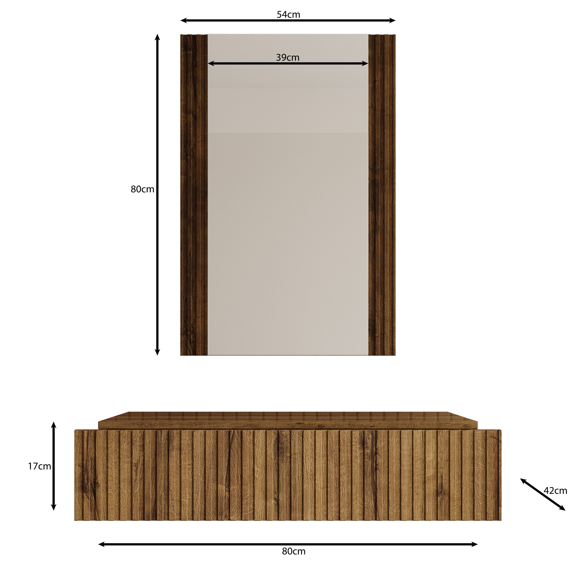 Meubella - Kaptafel Tartagal - Donkerbruin eiken - 80 cm - Met spiegel