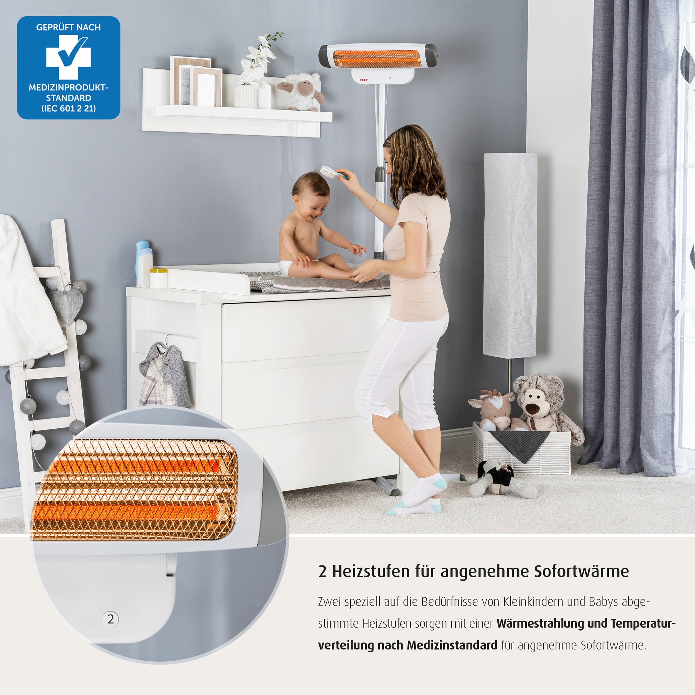 reer Heizstrahler 2-in-1 FeelWell mit Standfuß und Abschaltautomatik