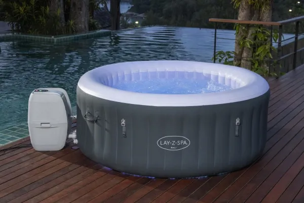 Bestway 60009, 669 L, 4 person(er), Rund, Boble/Jet massage, Acrylonitrilbutadienstyren, PVC, Grå, Hvid
