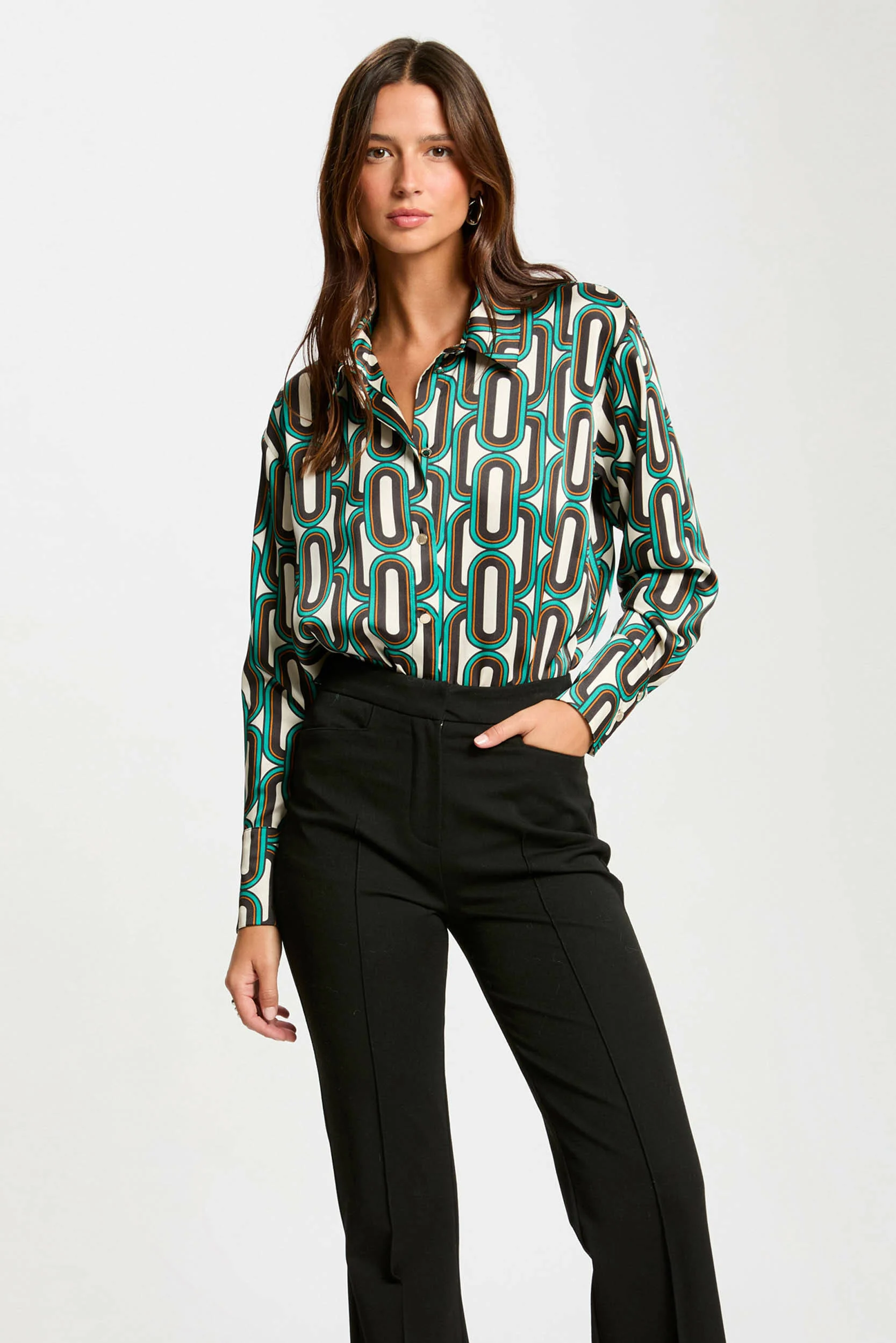 Morgan blouse met grafische print ecru/ groen