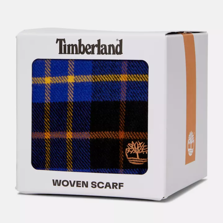Cachecol xadrez Cape Neddick para homem, na cor azul, com caixa de presente.
