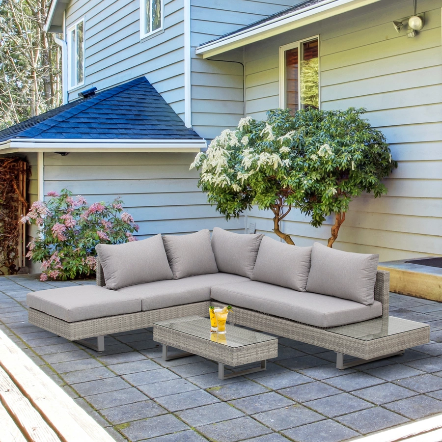 Outsunny Rattansofa Set mit Tisch grau