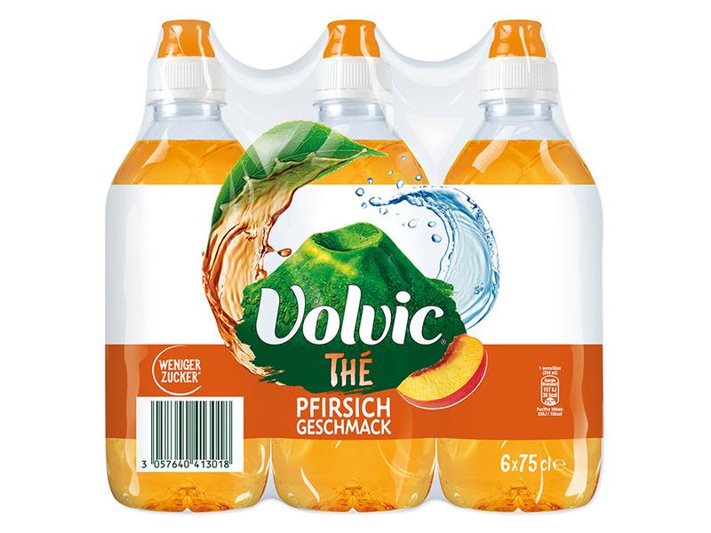 Volvic Eistee Pfirsich 6 Stück x 0.75 l Erfrischungsgetränk mit natürlichem Mineralwasser und sanftem Pfirsicharoma