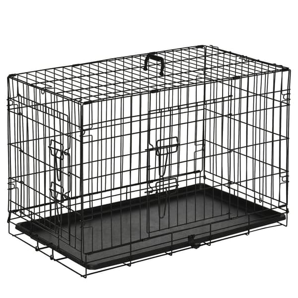 Hundekasse Transportkasse Smådyrbur Hundebur Transportbur Sammenleggbar Metall Svart 76 X 46 X 52 Cm
