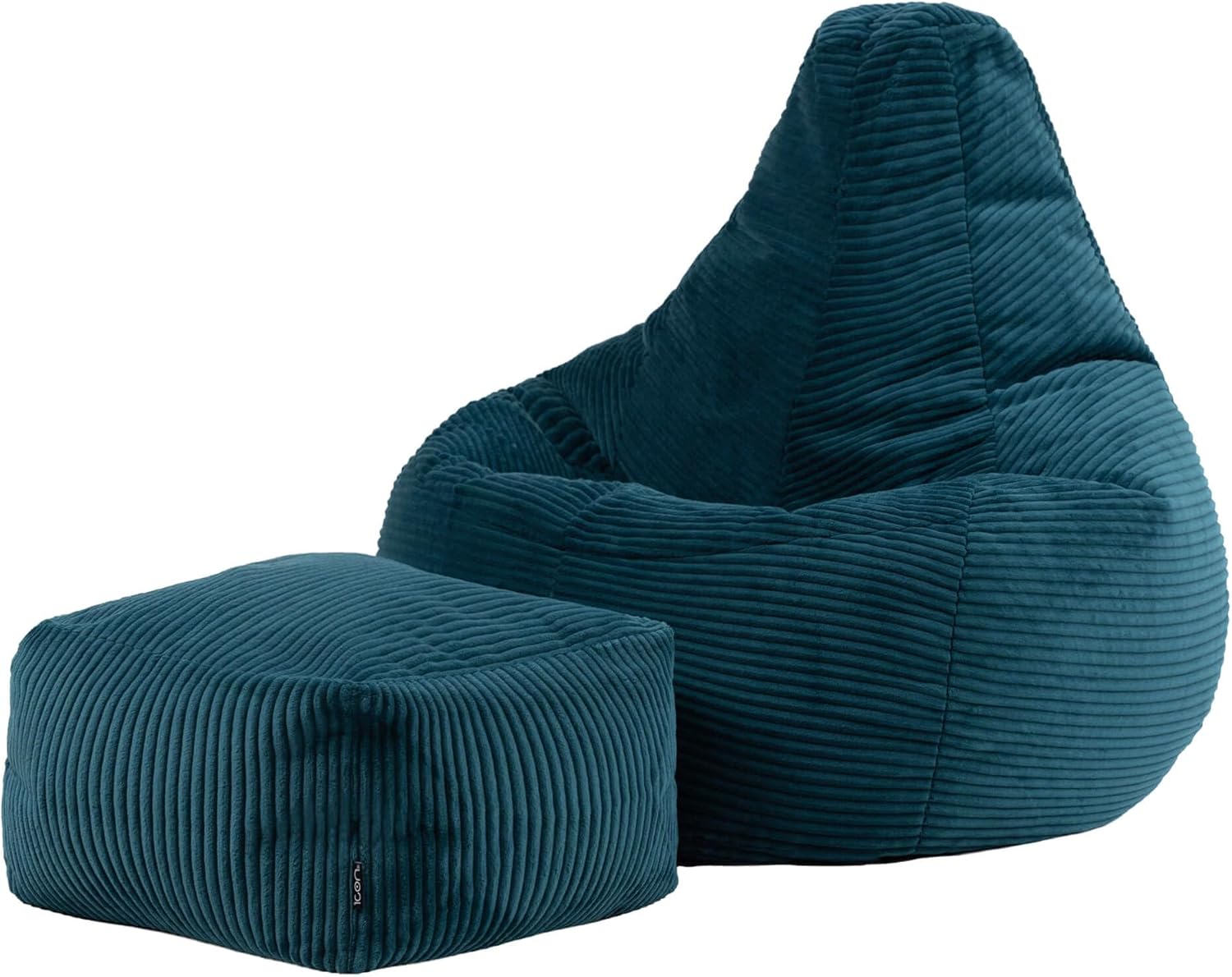 Icon Dalton Sitzsack mit Hocker Cord, Blaugrün, Gaming Sitzsack Erwachsene mit Füllung, Bean Bag, Cord Sessel, Lounge Sessel, Lounge Stuhl, Schlafzimmer, Wohnzimmer, Wohnzimmer Möbel