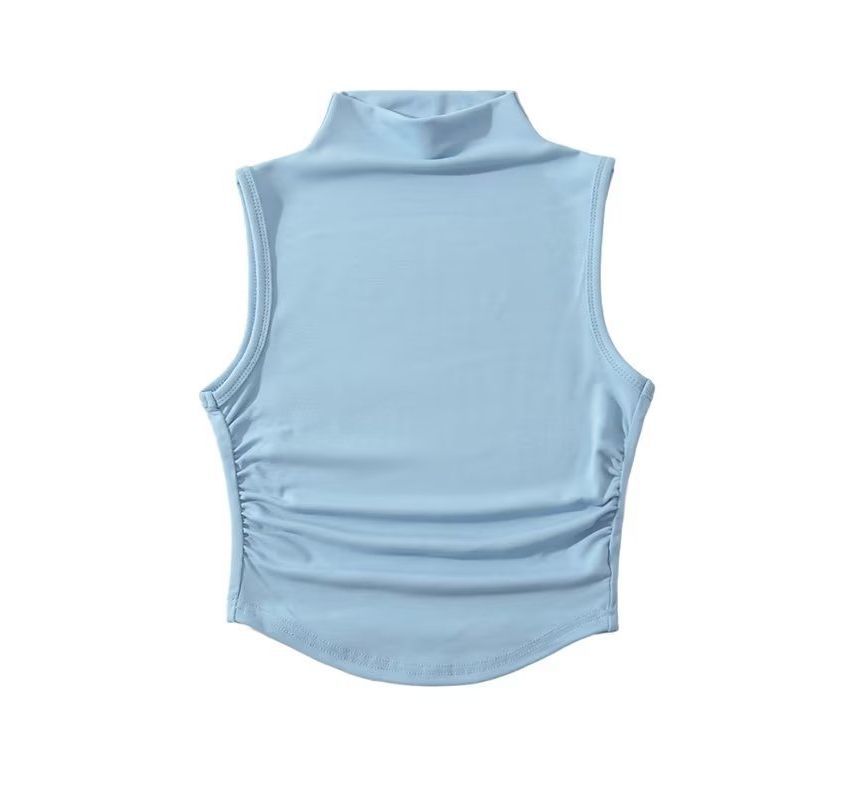 Morhan - Mouwloze crop top met geplooide hals en effen kleur