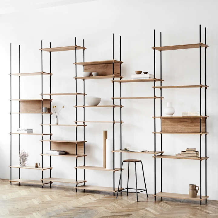 Moebe - Shelving System Low Double, Eiche geölt / warm grey