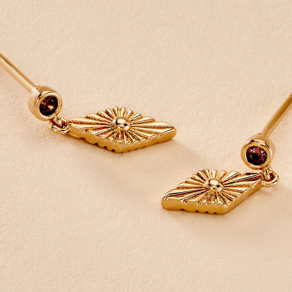 Boucles D'oreilles Pendantes Azteque Plaqué Or Jaune Oxyde Zirconium