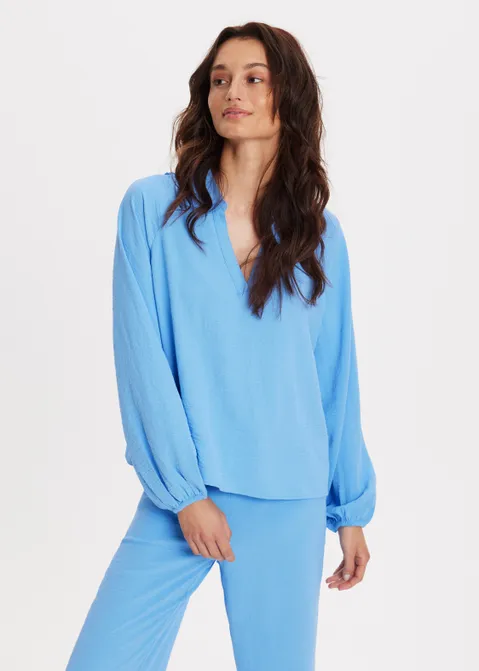 Top met plooien blauw (BLW.M)