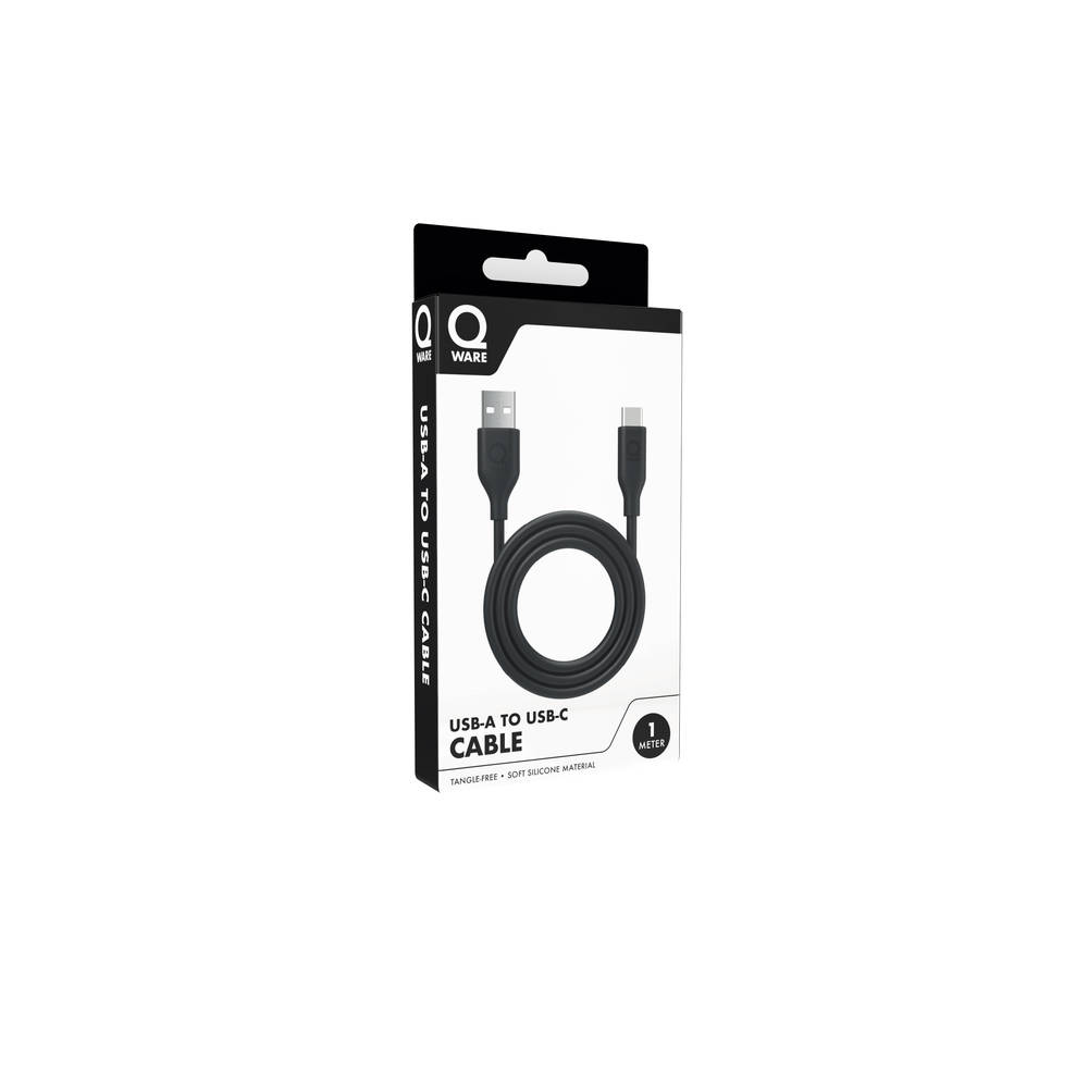 Qware USB-A naar USB-C kabel - zwart