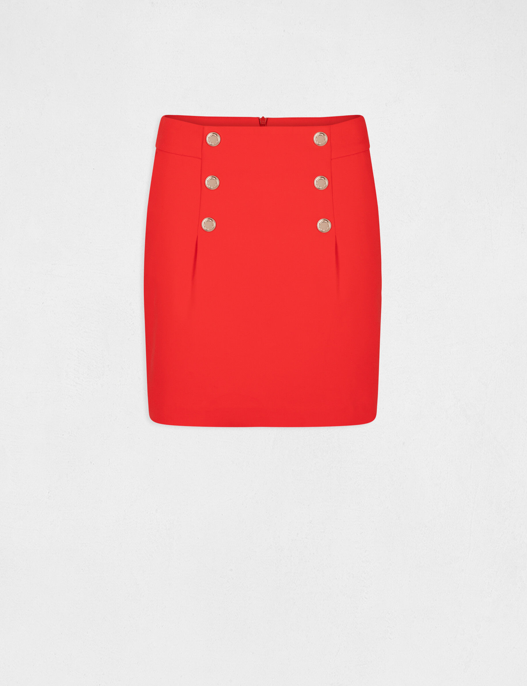 Jupe droite taille haute avec boutons rouge femme - rouge