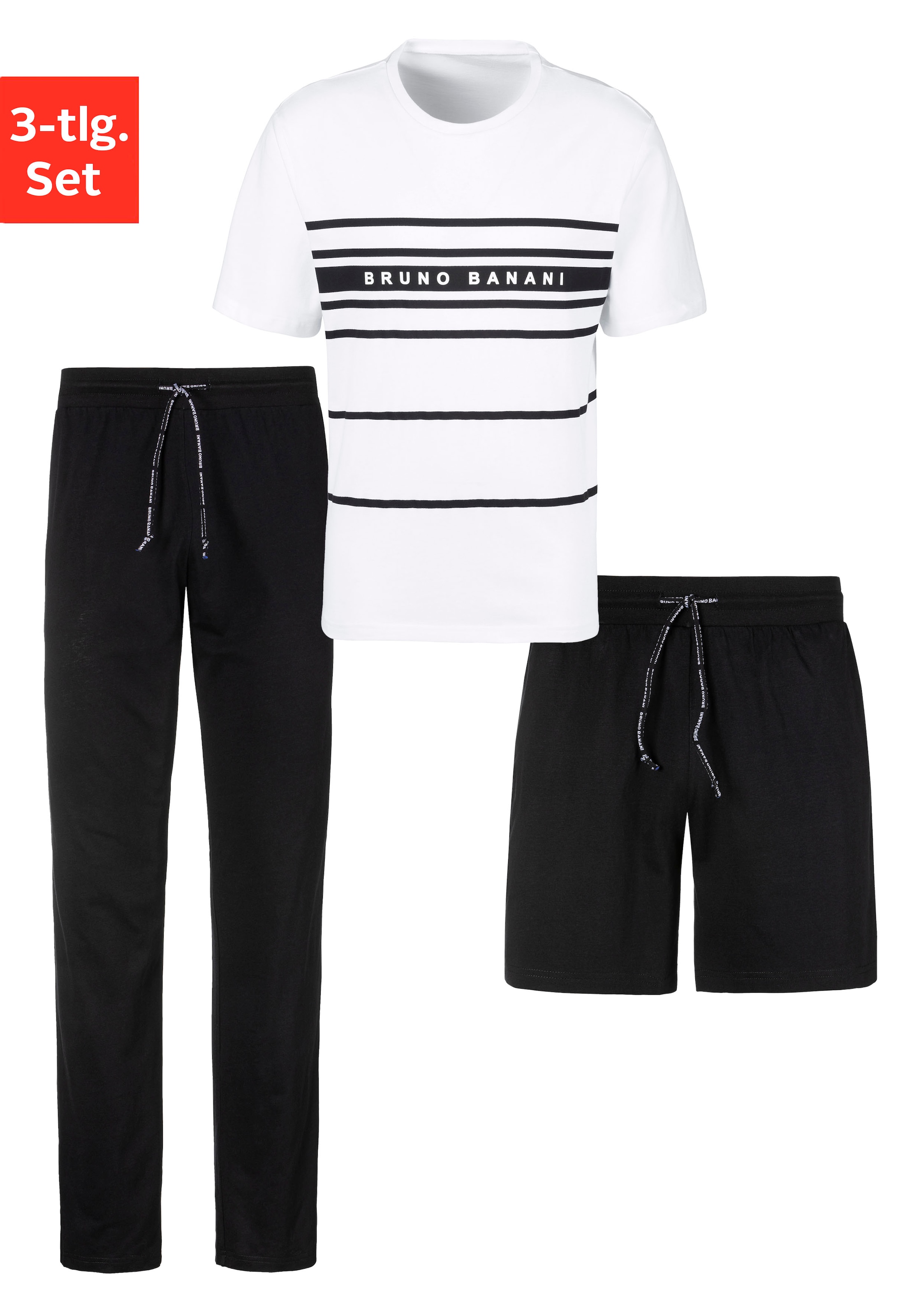 Bruno Banani Pyjama, 3 Stk. Shirt mit Shorts und langer Hose