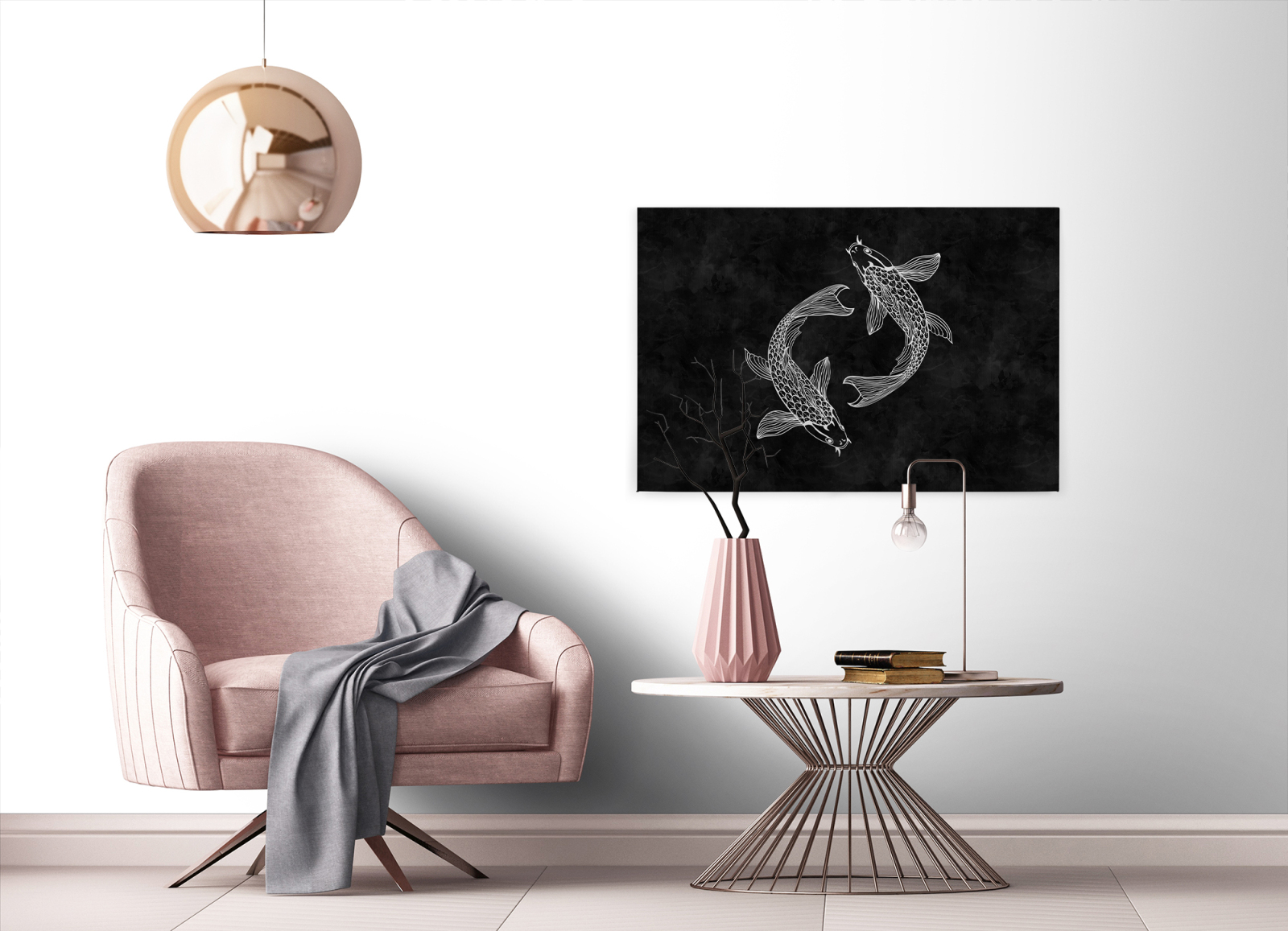 Leinwandbild FISCHE - schwarz-weiß - 90x60 cm