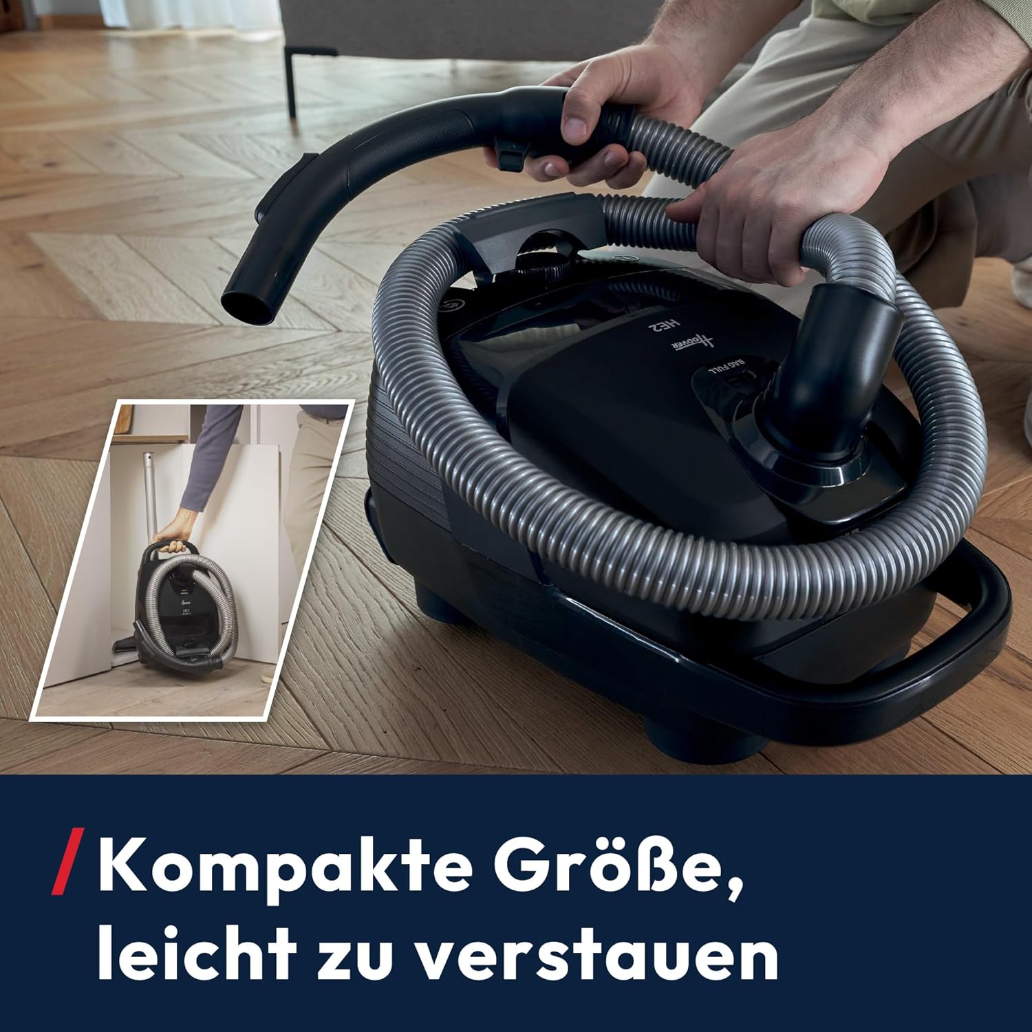 Hoover HE2 kompakter leistungsstarker Bodenstaubsauger mit Beutel für Hartböden & Teppiche, EPA-Staubfilter, 3,5 L Staubbehälter, integriertes Zubehör, 850 W, 10 m Arbeitsradius [HE2Z10A]