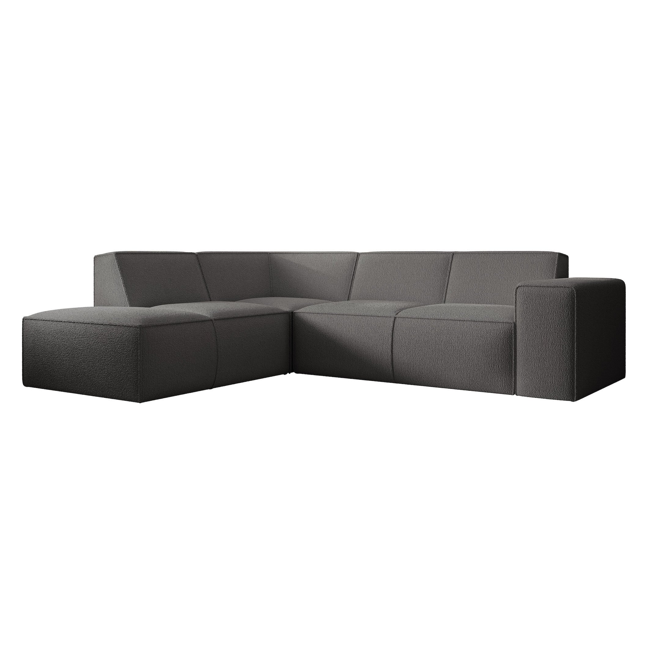 Monet - Hoekbank 4-zits met chaise longue - Teddystof grijs - Links