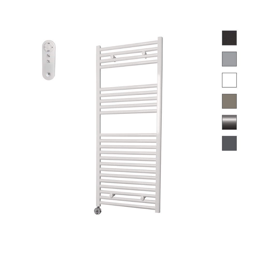 Sanicare HVS elektrische radiator 45x112cm wit met afstandsbediening en thermostaat chroom linksonder