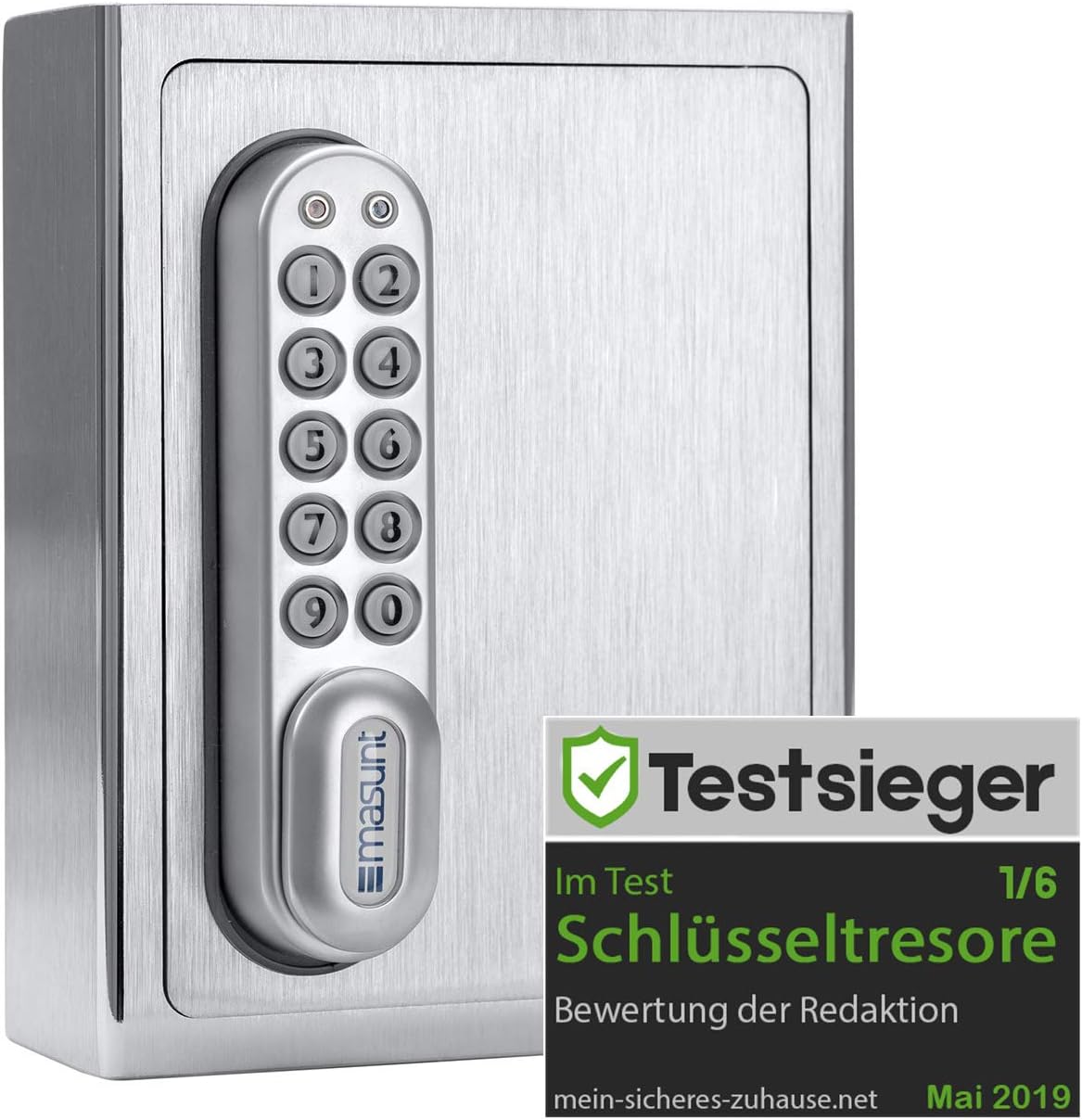 masunt Schlüsselsafe 1120 E Code | innovative Online-Codevergabe aus der Ferne | elektronischer Schlüsseltresor aus massivem V2A Edelstahl | Aufbruch-sicher | wetterfest | Silber
