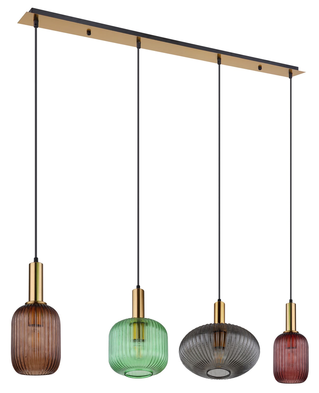 GLOBO Retrofit Balkenpendel Normy messingfarbig mehrfarbig 115x30cm 120cm Metall Glas 4-flammig