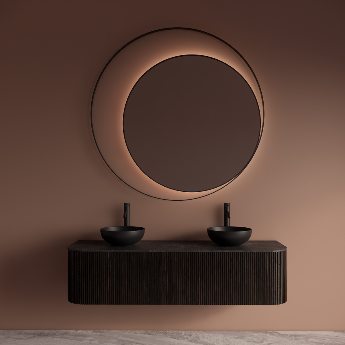 Gliss Design Kosmos spiegel rond met cirkel 140cm mat zwart met handsensor