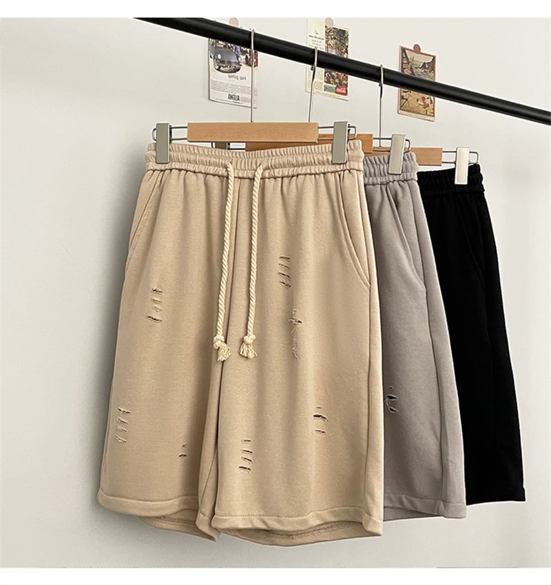 Phoneus - Trekkoord taille effen versleten wijde joggingbroek