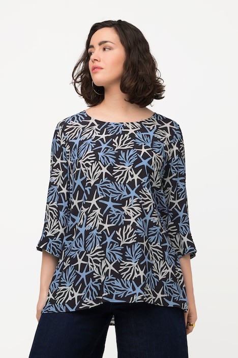 Bluse, gemustert, A-Linie, Rundhals, 3/4-Arm