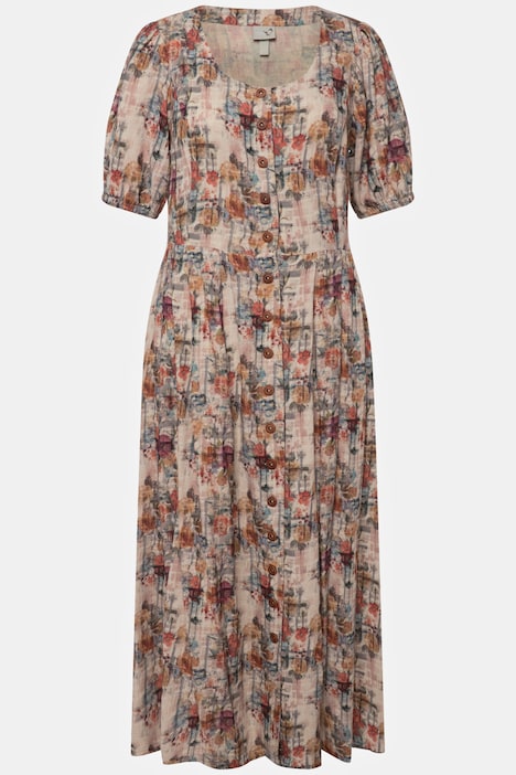 Trachtenkleid, Leinenmix, Knopfleiste, Rundhals, Halbarm