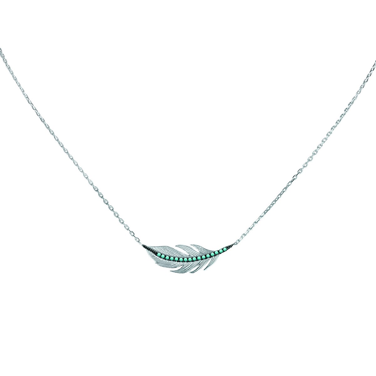 Collier Brillaxis plume empierrée bleue