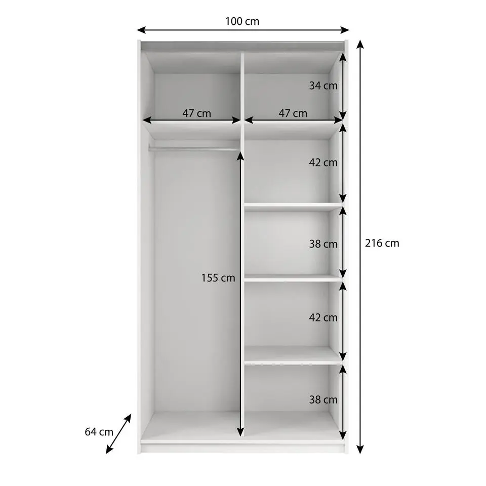 Meubella - Kledingkast Rocky - Wit - 100 cm - Met spiegel