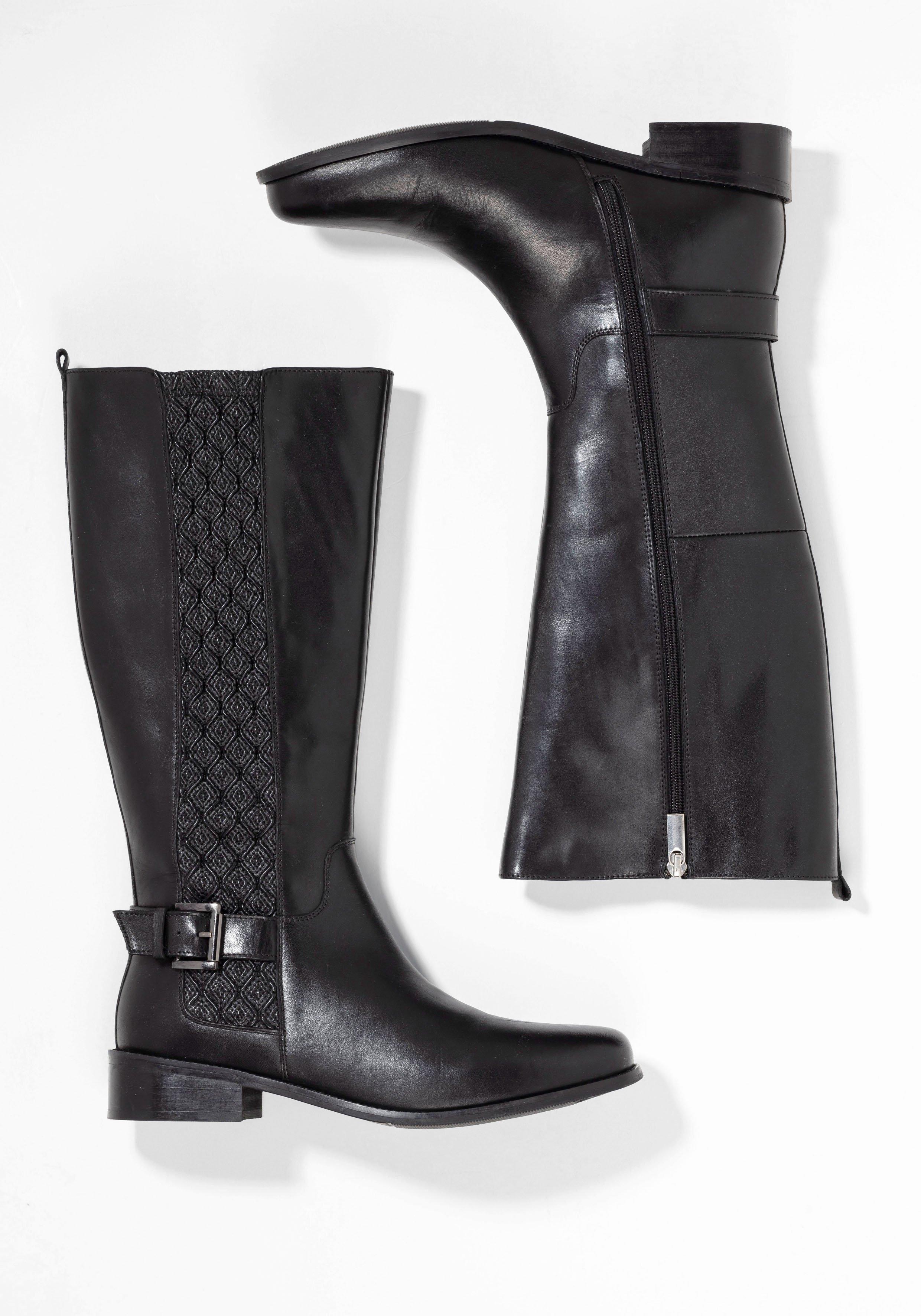 Weitschaftstiefel aus Leder, mit Schnallenbändern