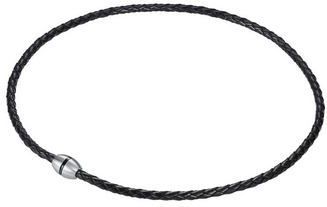 True Rebels - HerenKetting - Zwart - 48 cm - Leren Halsketting van Echt Leer en Roestvrij Staal
