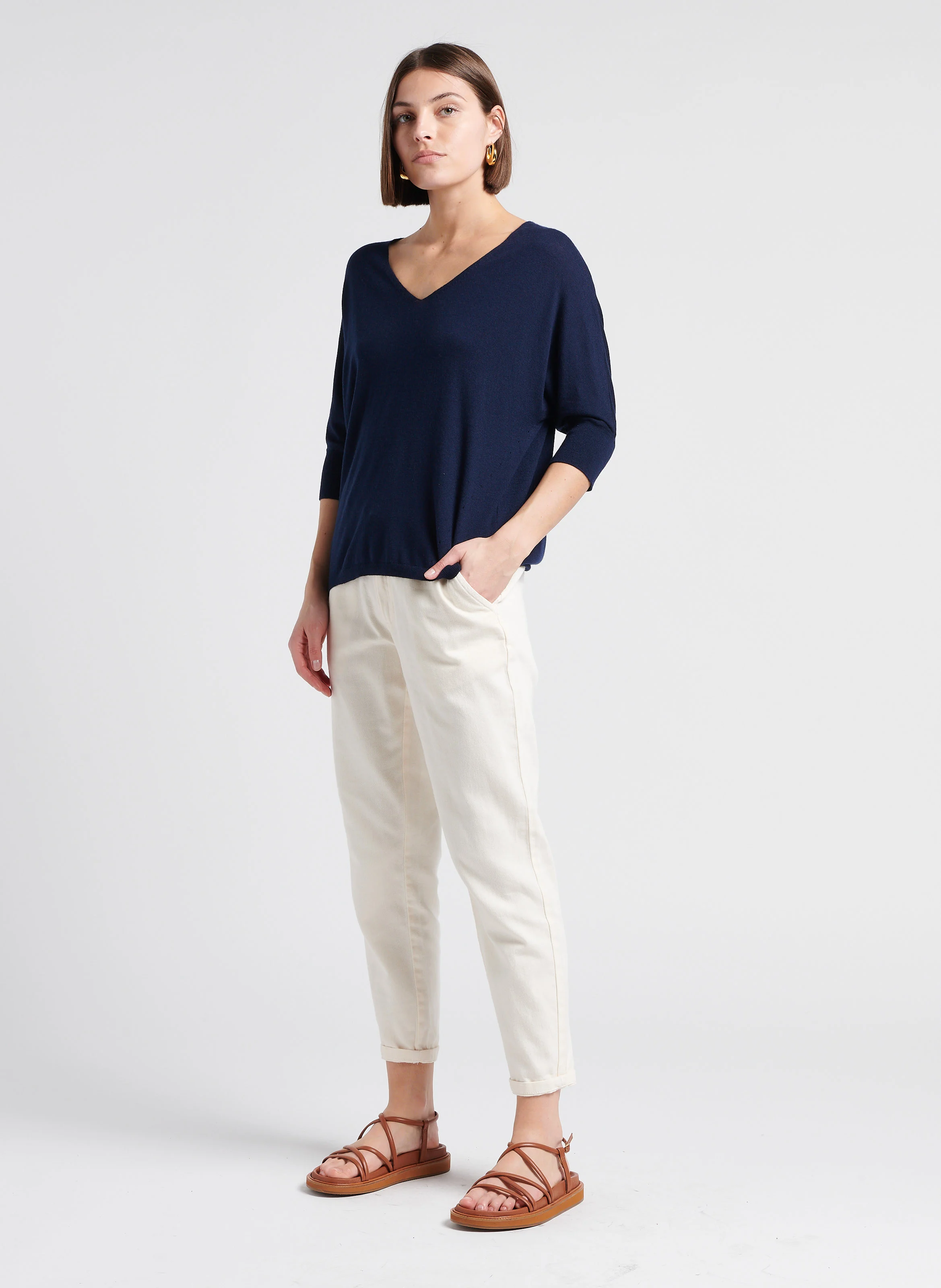 SABIL - Pantalon chino 7/8ème en coton| Beige