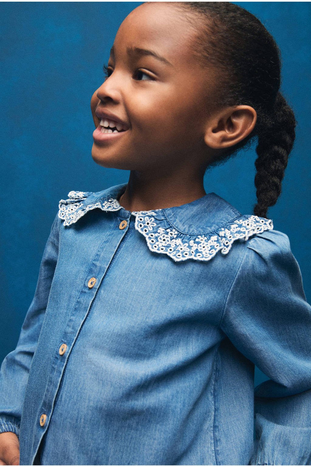 Mango Kids blouse medium blue denim broderie