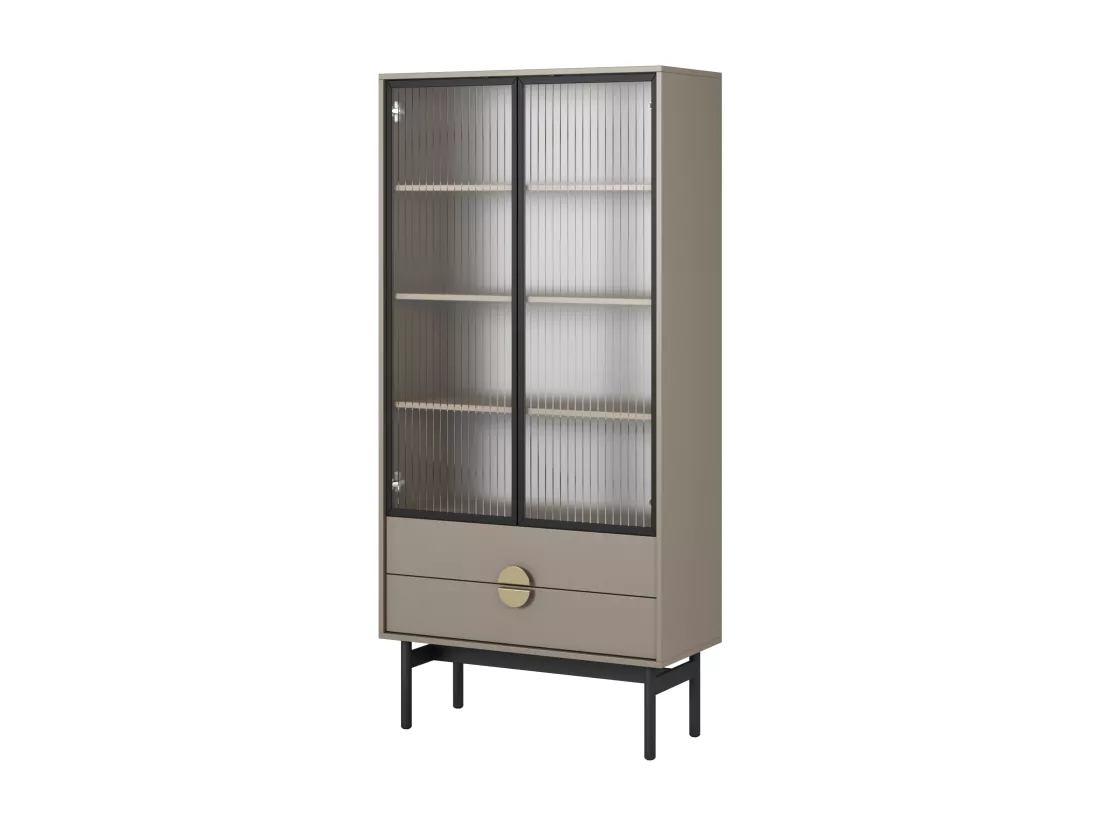Vitrine haute - 85 cm - avec quatre étagères et tiroirs - gris pierre - STOON