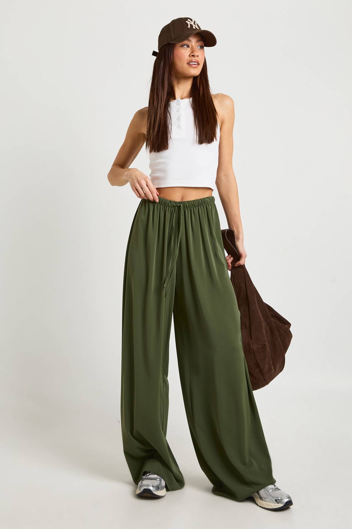 boohoo Pantalon Large Tissé Taille Haute