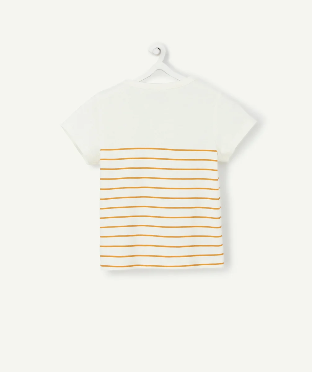 T-SHIRT BÉBÉ GARÇON EN FIBRES RECYCLÉES RAYÉ ÉCRU ET CAMEL