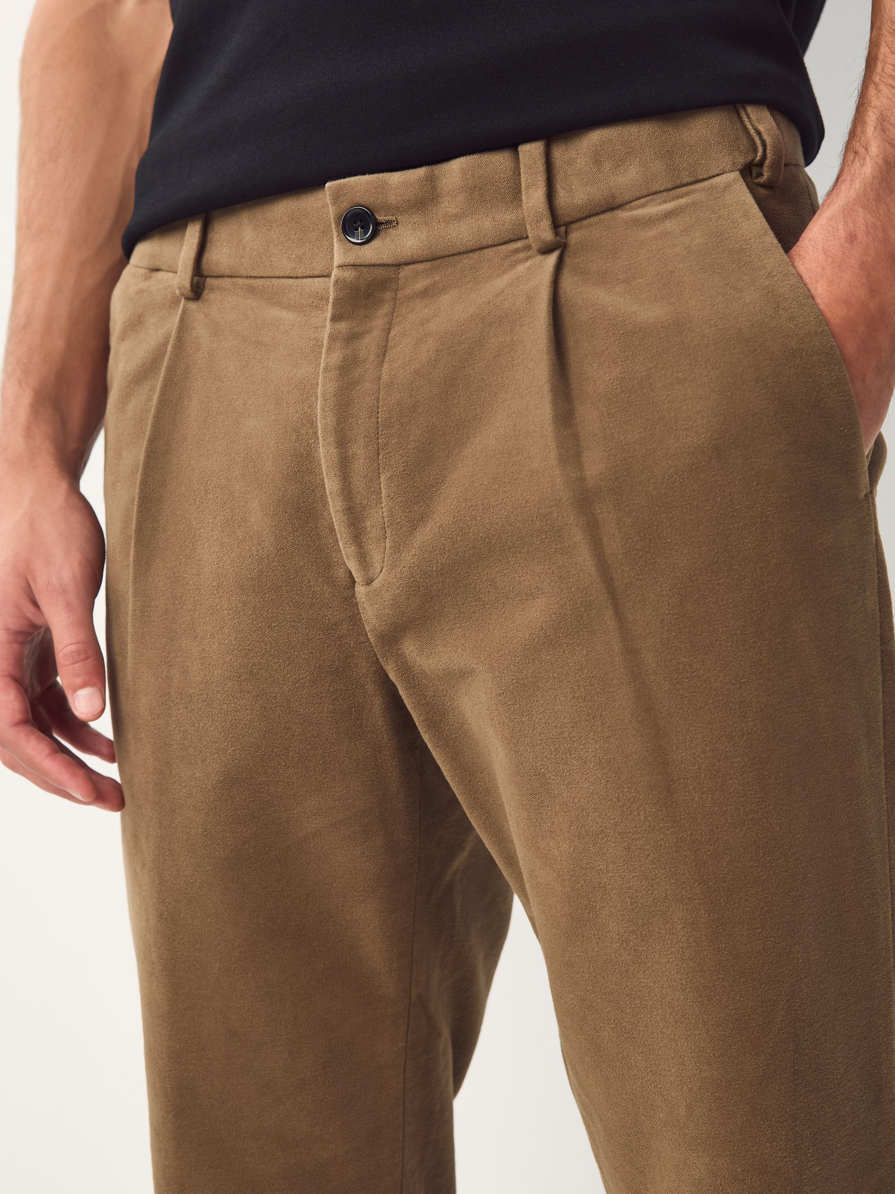 Lichtbruin - Regular fit Smart Signature Emmetex Moleskin Italiaanse stof chino broek