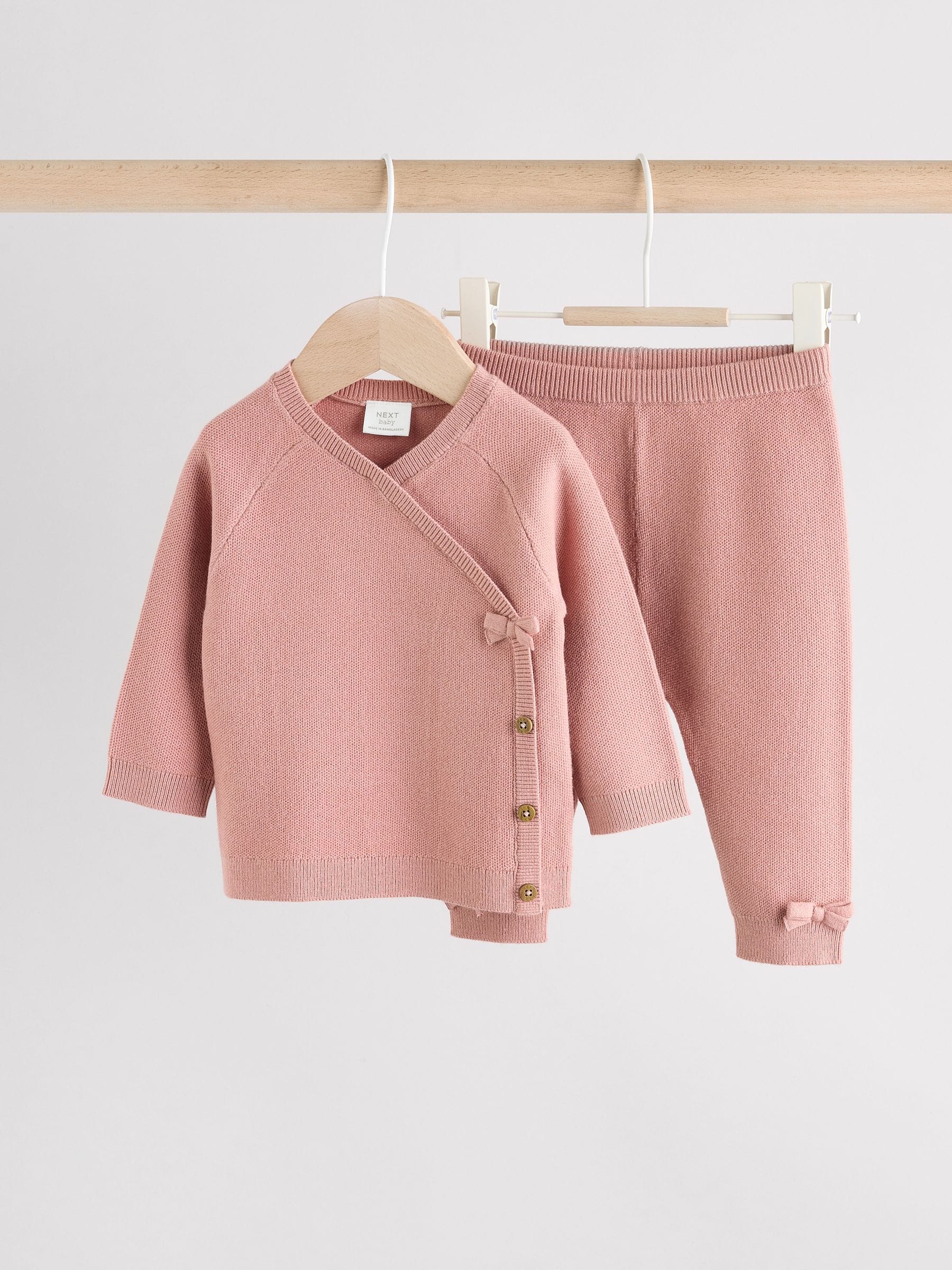 Roze - 2 -delige babyset met gebreide wikkelstrui en legging (0mnd-2jr)