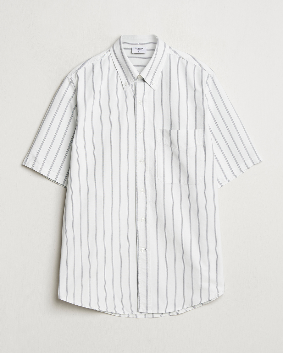 Filippa K Striped Oxford Short Sleeve Shirt Pale Blue/Navy