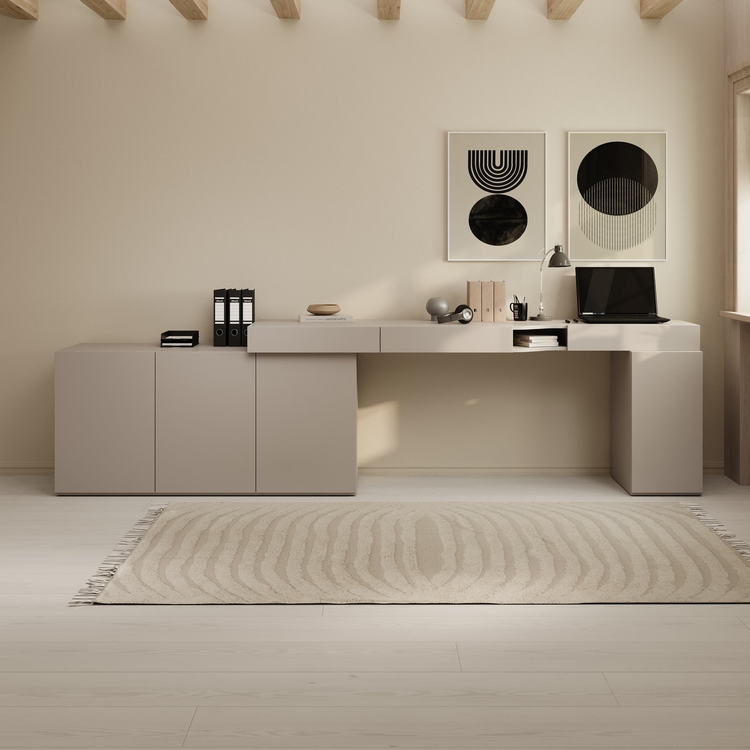 Meubella - Whenua 3 - Bureau rechts - Beige - 321x55x79 cm