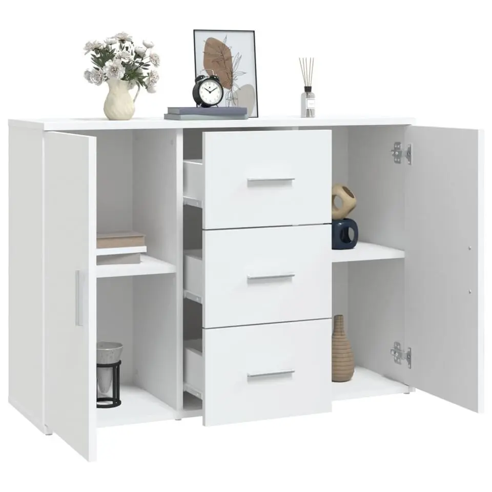 vidaXL - Dressoir met 2 deuren 3 lades - Wit - Bewerkt hout -91x29.5x65 cm