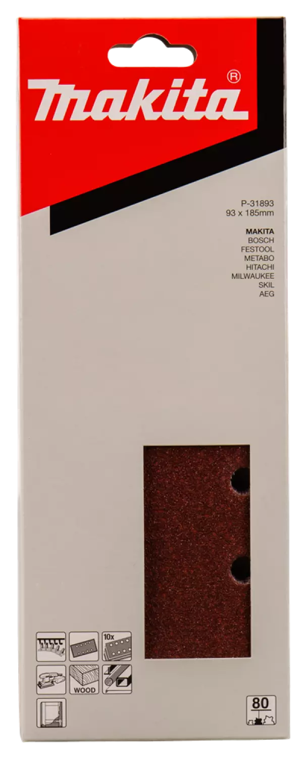 Makita P-31893 Vlak schuurvel Red - K80 - 93 x 185 mm (10st)