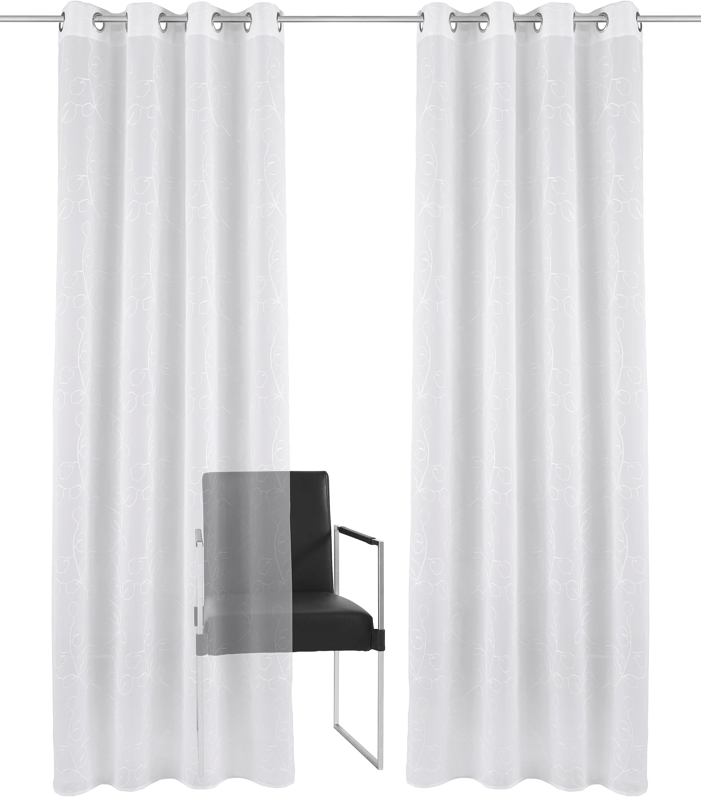 Home affaire Gardine »Adele« Ösen 1 Stk. tlg. transparent, mit floraler Stickerei, Voile