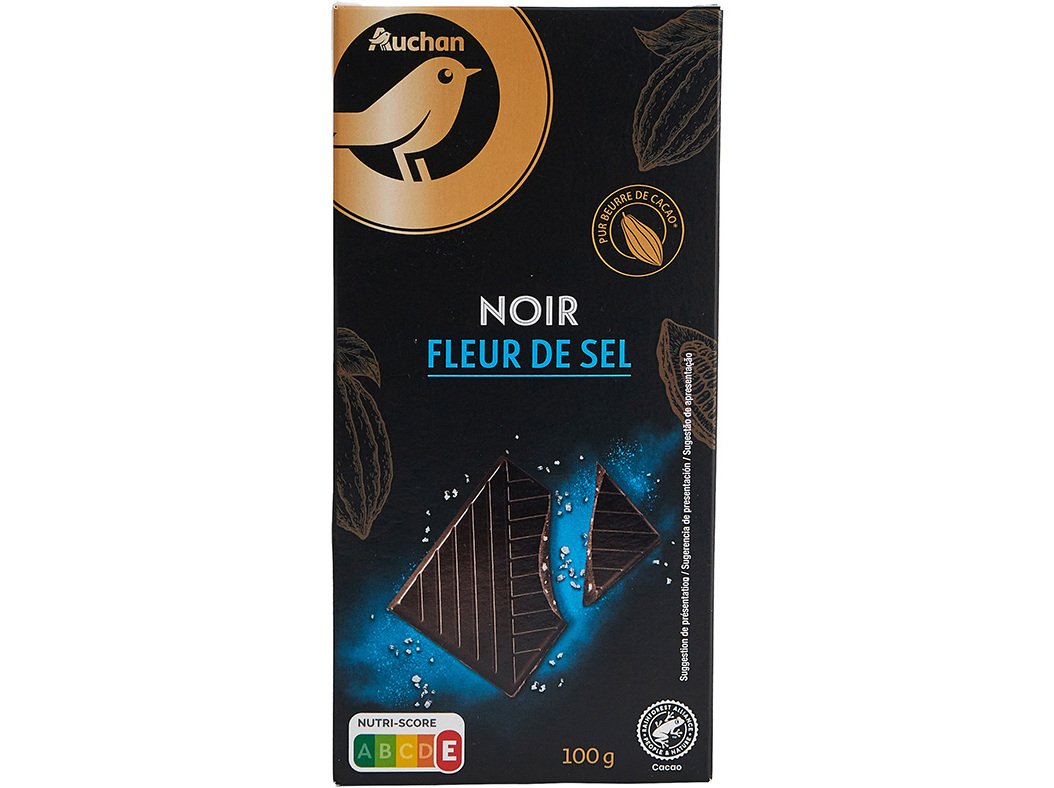 CHOCOLATE AUCHAN GOURMET NEGRO 47% COM SAL MARINHO 100G