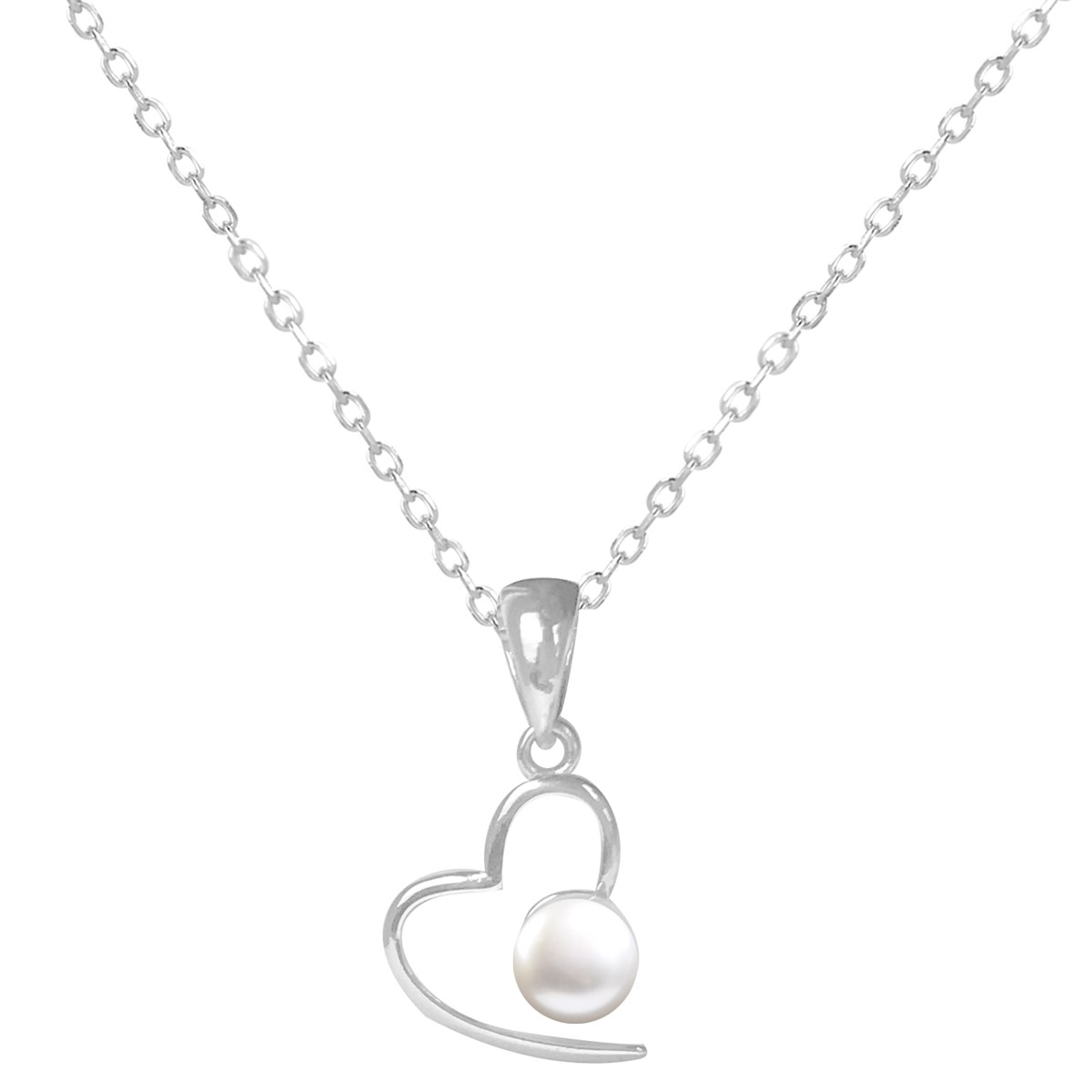 Collier coeur en argent 925 rhodié et perle fantaisie