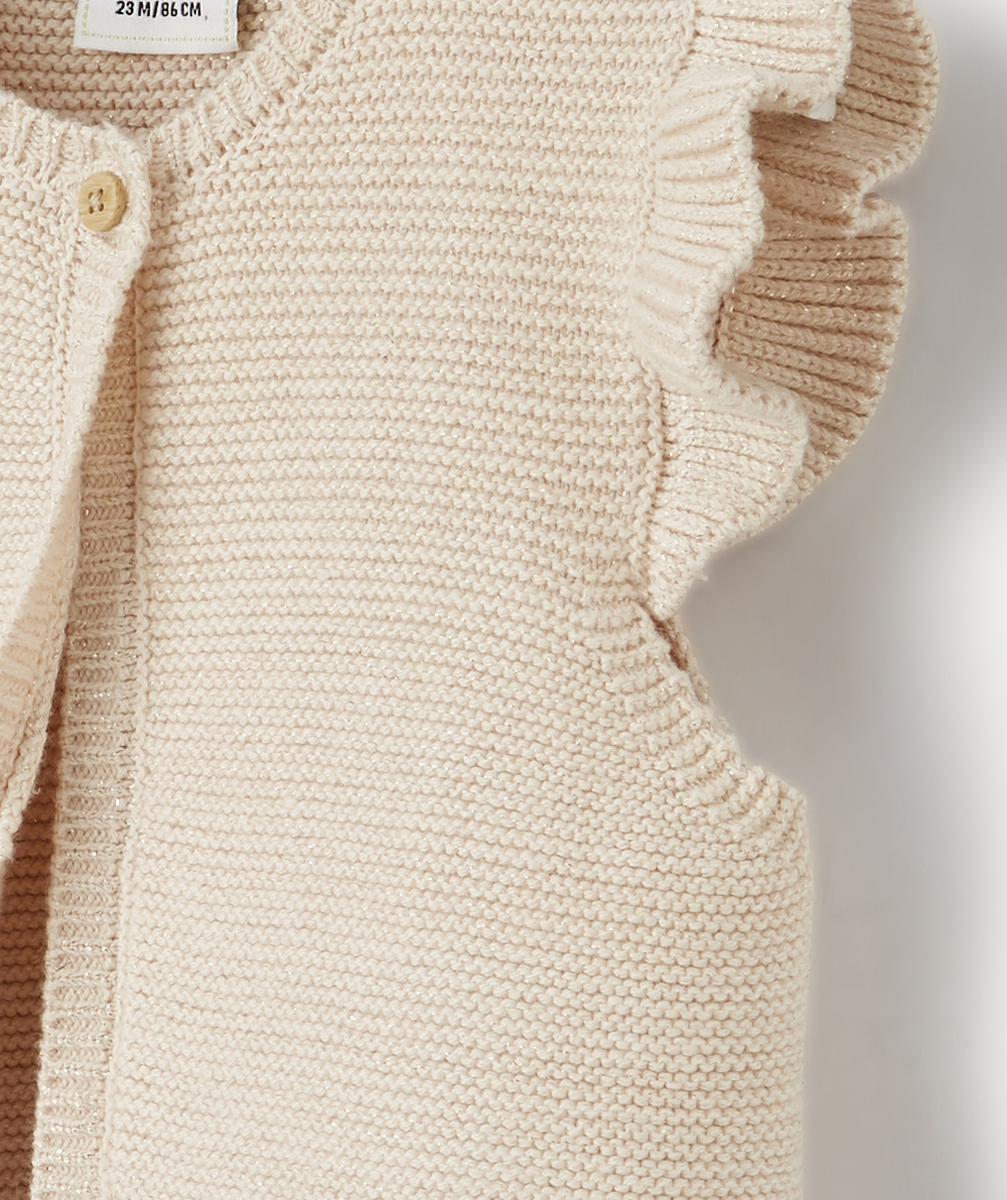 LE GILET SANS MANCHES VOLANTÉS BEIGE PAILLETÉ