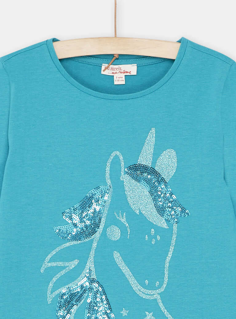 T-Shirt en sequin turquoise fille