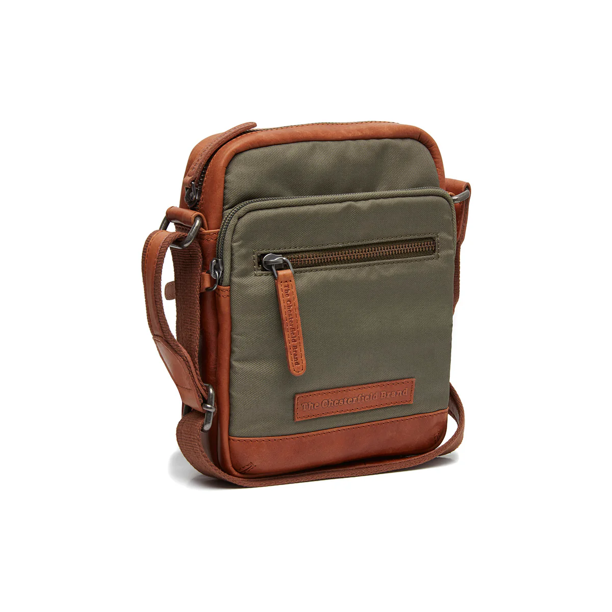 The Chesterfield Brand Nylon Wax Pull Up Karlstad Schoudertas Steel Green