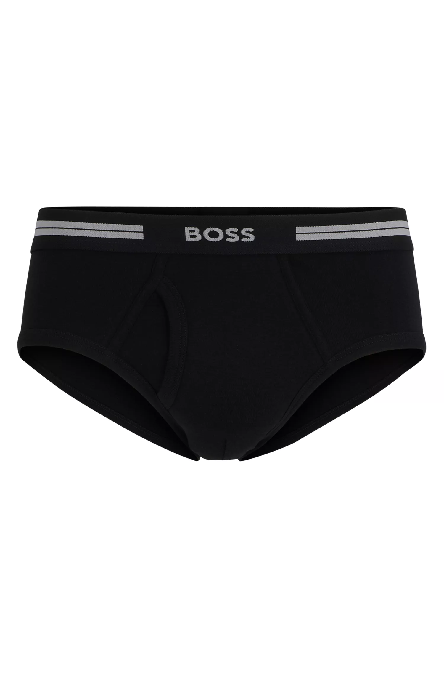 Cuecas BOSS pretas de cintura regular em puro algodão com cós com logotipo.